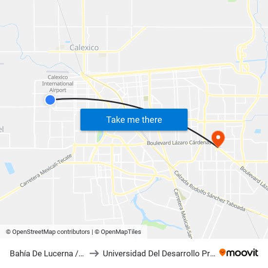 Bahía De Lucerna / Avenida Santo Tomás to Universidad Del Desarrollo Profesional S.C. (Unidad Mexicali) map