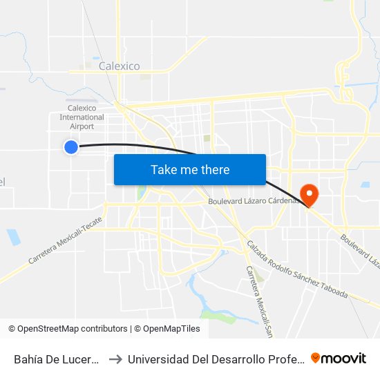 Bahía De Lucerna / Valle Verde to Universidad Del Desarrollo Profesional S.C. (Unidad Mexicali) map