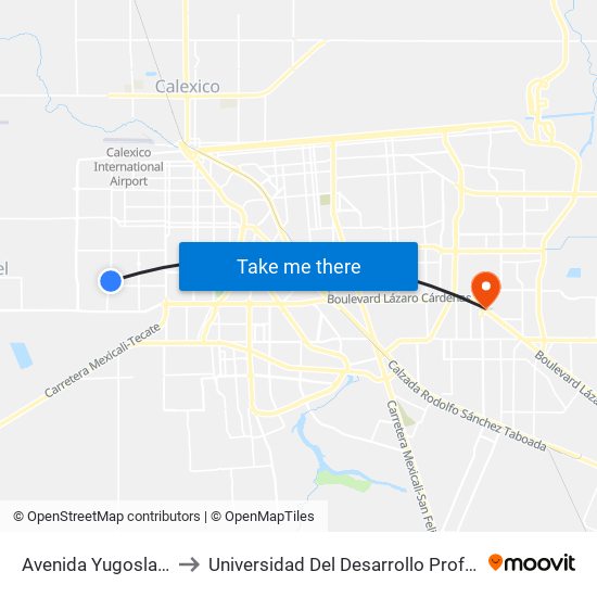 Avenida Yugoslavia / Arquitectos to Universidad Del Desarrollo Profesional S.C. (Unidad Mexicali) map