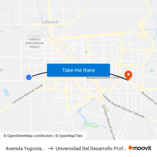 Avenida Yugoslavia / Arqueólogos to Universidad Del Desarrollo Profesional S.C. (Unidad Mexicali) map