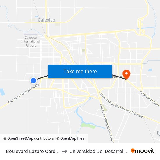Boulevard Lázaro Cárdenas / Calzada Naciones Unidas to Universidad Del Desarrollo Profesional S.C. (Unidad Mexicali) map
