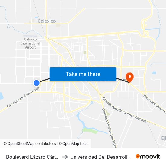 Boulevard Lázaro Cárdenas / Continente Americano to Universidad Del Desarrollo Profesional S.C. (Unidad Mexicali) map