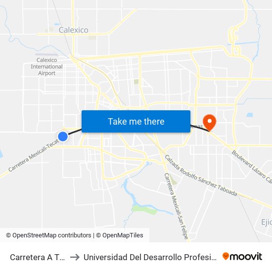Carretera A Tijuana, 2246 to Universidad Del Desarrollo Profesional S.C. (Unidad Mexicali) map