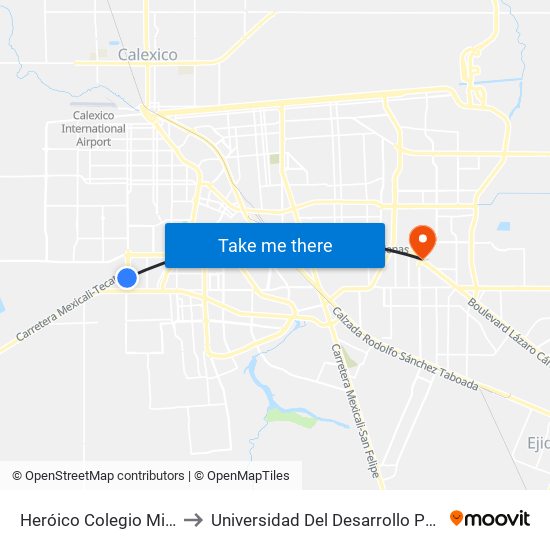 Heróico Colegio Militar / Doroteo Arango to Universidad Del Desarrollo Profesional S.C. (Unidad Mexicali) map