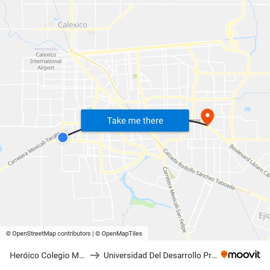 Heróico Colegio Militar / Ciudad Jiménez to Universidad Del Desarrollo Profesional S.C. (Unidad Mexicali) map