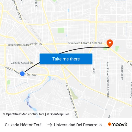 Calzada Héctor Terán Terán / Felipa De Arellano to Universidad Del Desarrollo Profesional S.C. (Unidad Mexicali) map