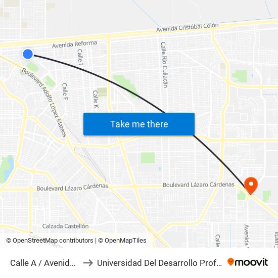 Calle A / Avenida Álvaro González to Universidad Del Desarrollo Profesional S.C. (Unidad Mexicali) map