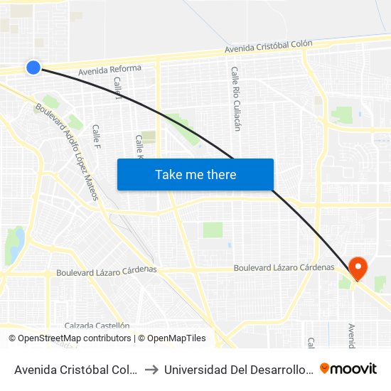 Avenida Cristóbal Colón / Pedro F. Pérez Y Ramírez to Universidad Del Desarrollo Profesional S.C. (Unidad Mexicali) map