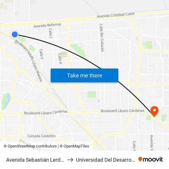 Avenida Sebastián Lerdo De Tejada / Pedro Pérez Y Ramírez to Universidad Del Desarrollo Profesional S.C. (Unidad Mexicali) map