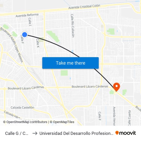 Calle G / Carpinteros to Universidad Del Desarrollo Profesional S.C. (Unidad Mexicali) map