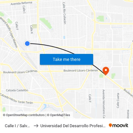 Calle I / Salvador Villalón to Universidad Del Desarrollo Profesional S.C. (Unidad Mexicali) map