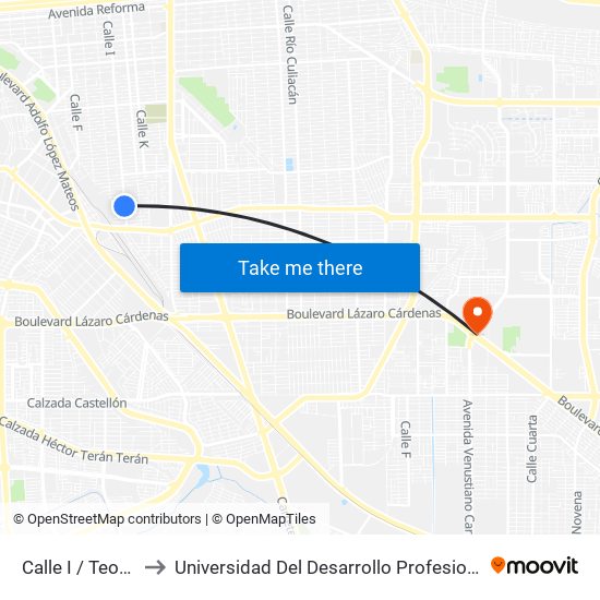Calle I / Teodoro Larey to Universidad Del Desarrollo Profesional S.C. (Unidad Mexicali) map