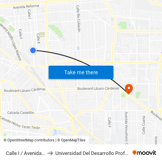 Calle I / Avenida Gustavo Sotelo to Universidad Del Desarrollo Profesional S.C. (Unidad Mexicali) map