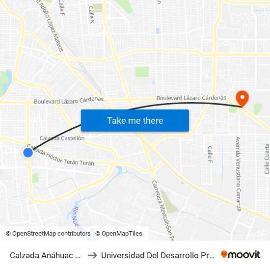 Calzada Anáhuac / Avenida De La Troje to Universidad Del Desarrollo Profesional S.C. (Unidad Mexicali) map