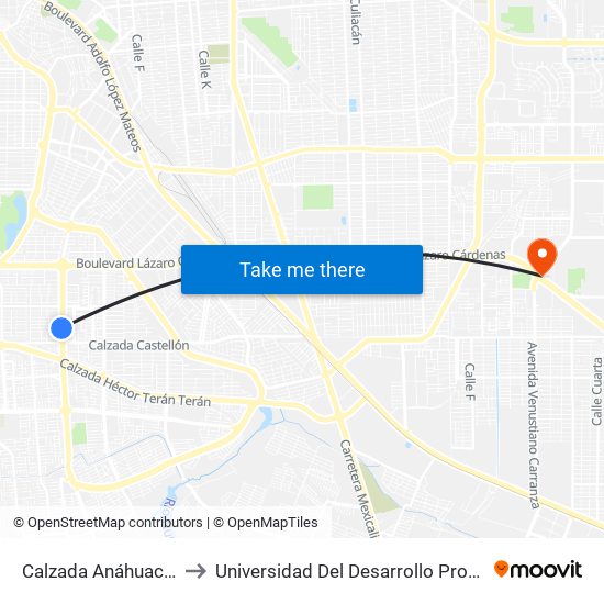 Calzada Anáhuac / Avenida Gerona to Universidad Del Desarrollo Profesional S.C. (Unidad Mexicali) map