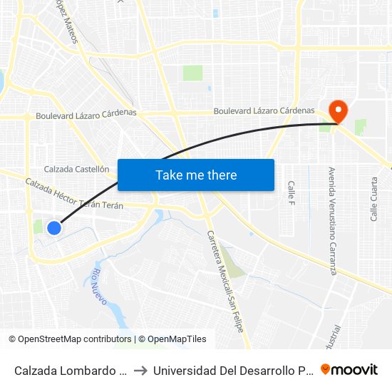 Calzada Lombardo Toledano / Boxeadores to Universidad Del Desarrollo Profesional S.C. (Unidad Mexicali) map