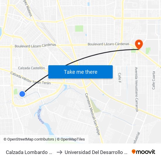 Calzada Lombardo Toledano / Juventud 2000 to Universidad Del Desarrollo Profesional S.C. (Unidad Mexicali) map