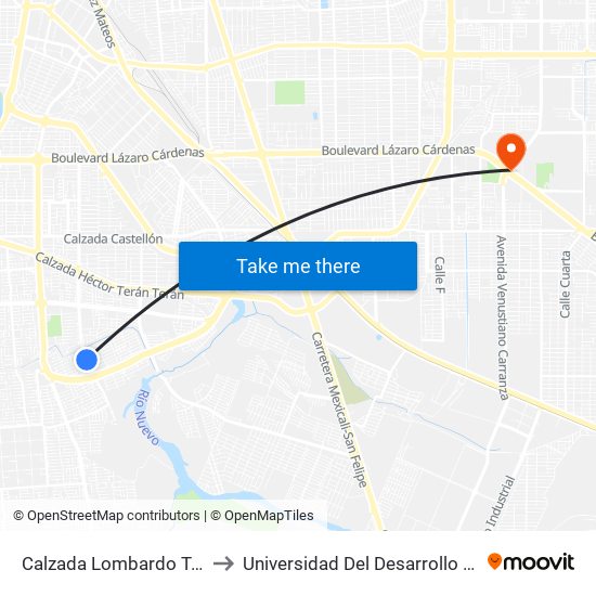 Calzada Lombardo Toledano / Catanzaro Norte to Universidad Del Desarrollo Profesional S.C. (Unidad Mexicali) map