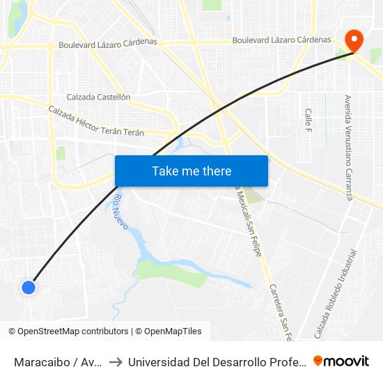 Maracaibo / Avenida Burguete to Universidad Del Desarrollo Profesional S.C. (Unidad Mexicali) map