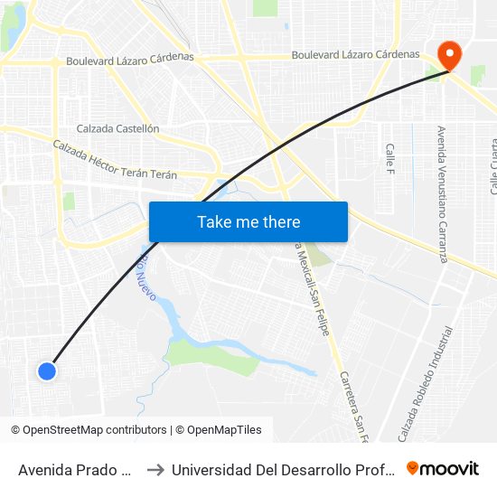 Avenida Prado Del Rey / Cavandi to Universidad Del Desarrollo Profesional S.C. (Unidad Mexicali) map