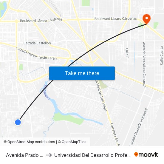 Avenida Prado Del Rey / Liesa to Universidad Del Desarrollo Profesional S.C. (Unidad Mexicali) map