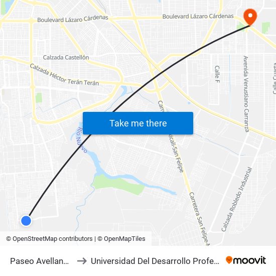 Paseo Avellaneda / Mascardi to Universidad Del Desarrollo Profesional S.C. (Unidad Mexicali) map