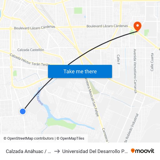Calzada Anáhuac / Avenida Arenas Del Rey to Universidad Del Desarrollo Profesional S.C. (Unidad Mexicali) map