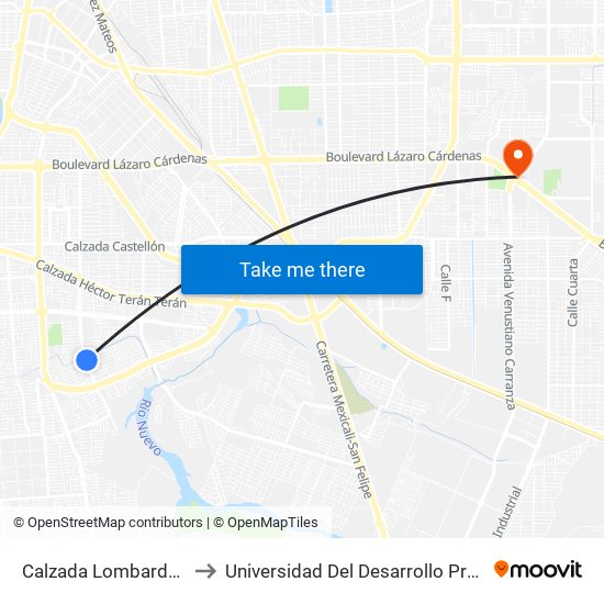 Calzada Lombardo Toledano / Caldera to Universidad Del Desarrollo Profesional S.C. (Unidad Mexicali) map