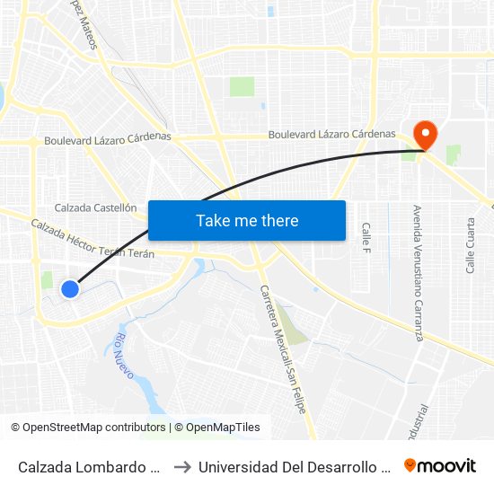 Calzada Lombardo Toledano / Juventud 2000 to Universidad Del Desarrollo Profesional S.C. (Unidad Mexicali) map