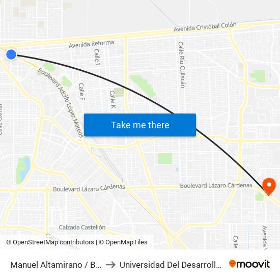 Manuel Altamirano / Boulevard Adolfo López Mateos to Universidad Del Desarrollo Profesional S.C. (Unidad Mexicali) map