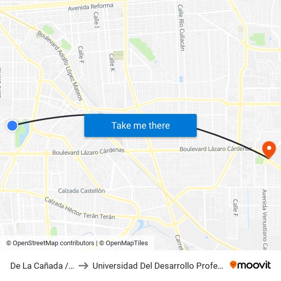 De La Cañada / Avenida Cima to Universidad Del Desarrollo Profesional S.C. (Unidad Mexicali) map