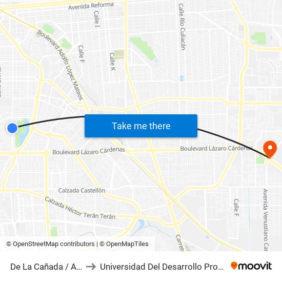 De La Cañada / Avenida Del Arroyo to Universidad Del Desarrollo Profesional S.C. (Unidad Mexicali) map