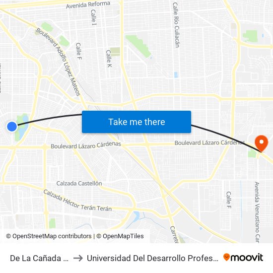 De La Cañada / Del Arcoiris to Universidad Del Desarrollo Profesional S.C. (Unidad Mexicali) map