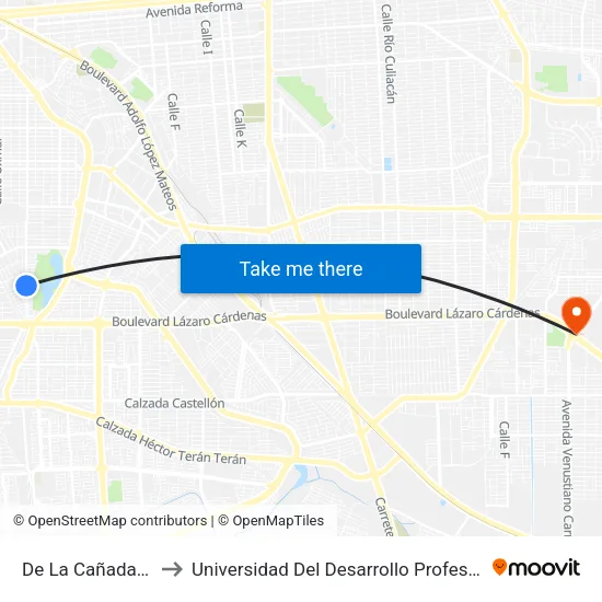 De La Cañada / Del Granizo to Universidad Del Desarrollo Profesional S.C. (Unidad Mexicali) map