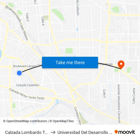 Calzada Lombardo Toledano / Ponciano Orozco to Universidad Del Desarrollo Profesional S.C. (Unidad Mexicali) map