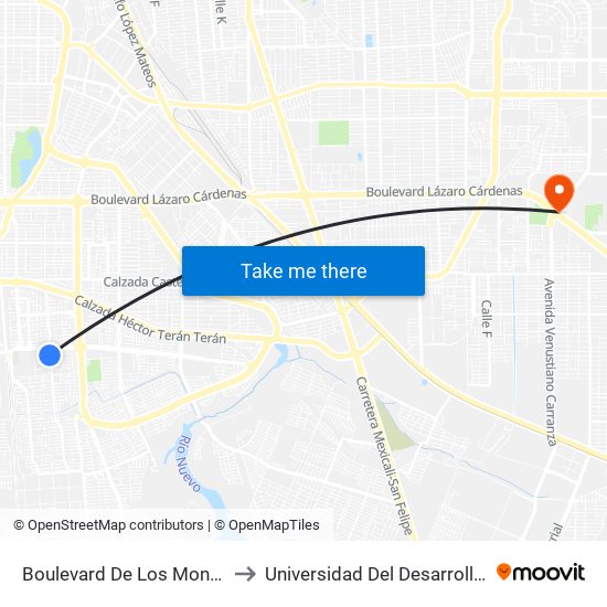 Boulevard De Los Monarcas / Avenida De Los Aragones to Universidad Del Desarrollo Profesional S.C. (Unidad Mexicali) map