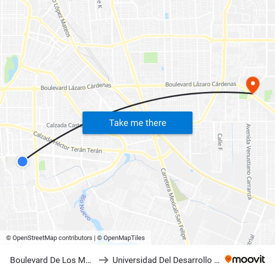 Boulevard De Los Monarcas / De Los Catalanes to Universidad Del Desarrollo Profesional S.C. (Unidad Mexicali) map
