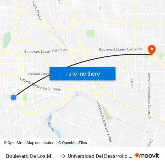 Boulevard De Los Monarcas / Leonardo Da Vinci to Universidad Del Desarrollo Profesional S.C. (Unidad Mexicali) map