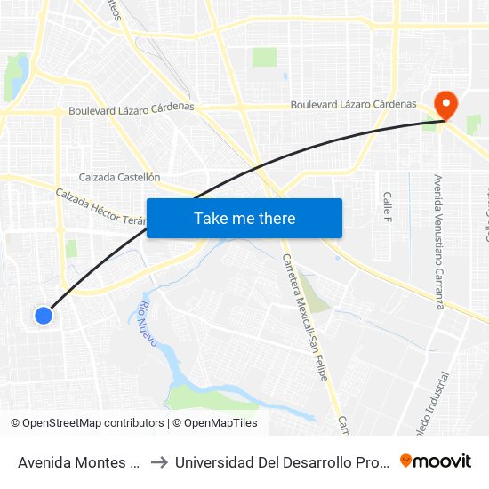 Avenida Montes De Toledo / Llanes to Universidad Del Desarrollo Profesional S.C. (Unidad Mexicali) map