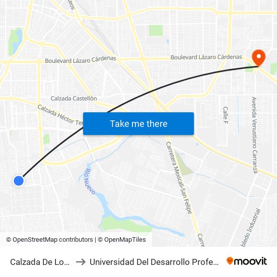 Calzada De Los Reyes / Utiel to Universidad Del Desarrollo Profesional S.C. (Unidad Mexicali) map