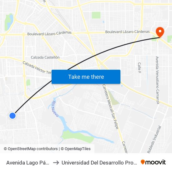 Avenida Lago Pátzcuaro / Segunda to Universidad Del Desarrollo Profesional S.C. (Unidad Mexicali) map