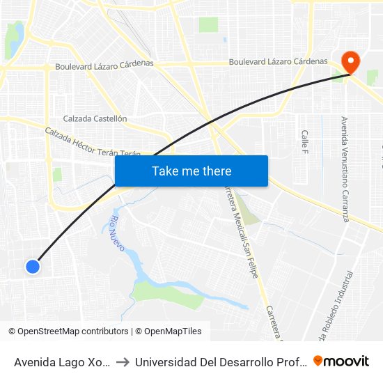 Avenida Lago Xochimilco / Cuarta to Universidad Del Desarrollo Profesional S.C. (Unidad Mexicali) map