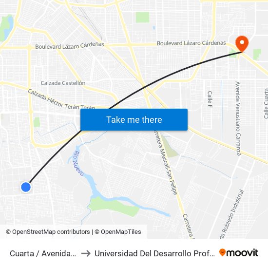 Cuarta / Avenida Lago Montebello to Universidad Del Desarrollo Profesional S.C. (Unidad Mexicali) map