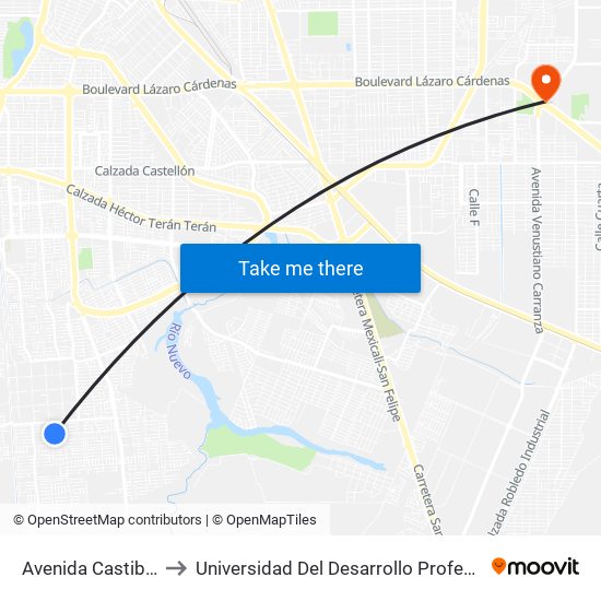 Avenida Castiblanco / Ocaña to Universidad Del Desarrollo Profesional S.C. (Unidad Mexicali) map