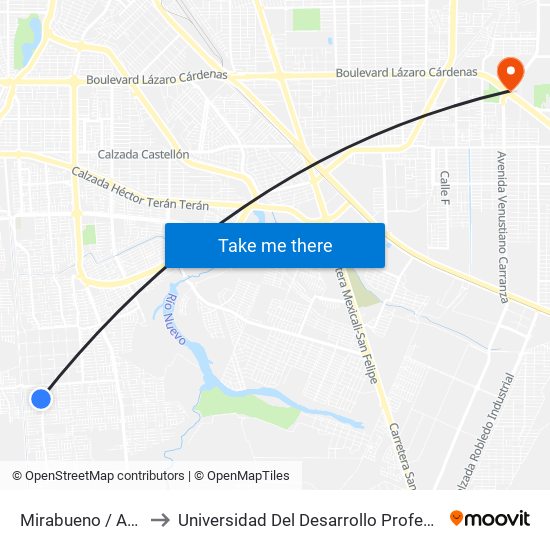 Mirabueno / Avenida Arroniz to Universidad Del Desarrollo Profesional S.C. (Unidad Mexicali) map