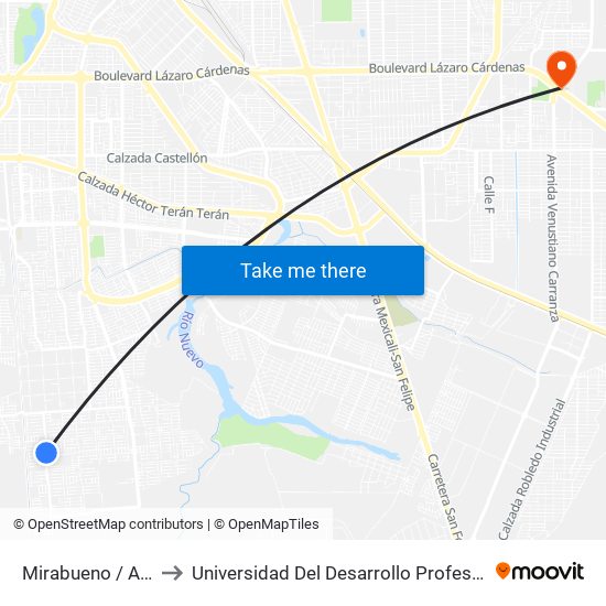 Mirabueno / Avenida Bolea to Universidad Del Desarrollo Profesional S.C. (Unidad Mexicali) map