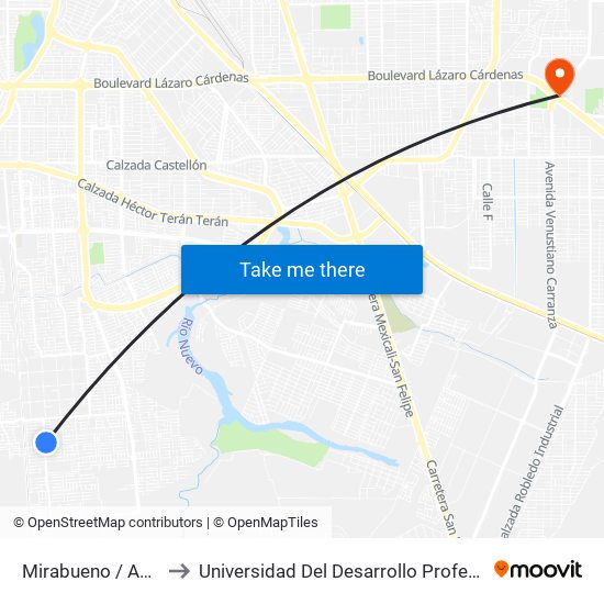 Mirabueno / Avenida Badules to Universidad Del Desarrollo Profesional S.C. (Unidad Mexicali) map