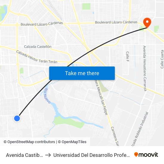 Avenida Castiblanco / Osuna to Universidad Del Desarrollo Profesional S.C. (Unidad Mexicali) map