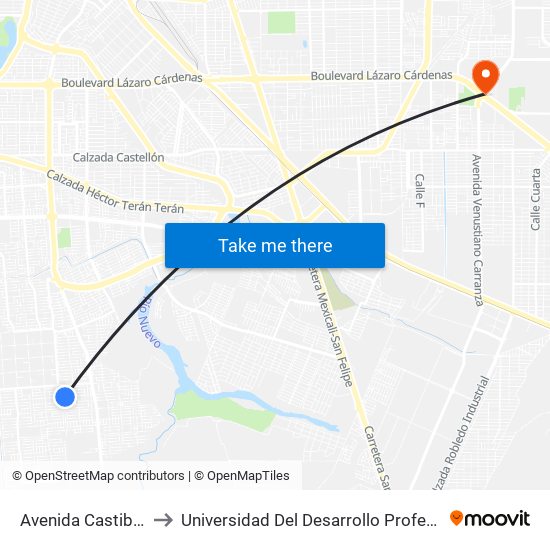 Avenida Castiblanco / Roncal to Universidad Del Desarrollo Profesional S.C. (Unidad Mexicali) map