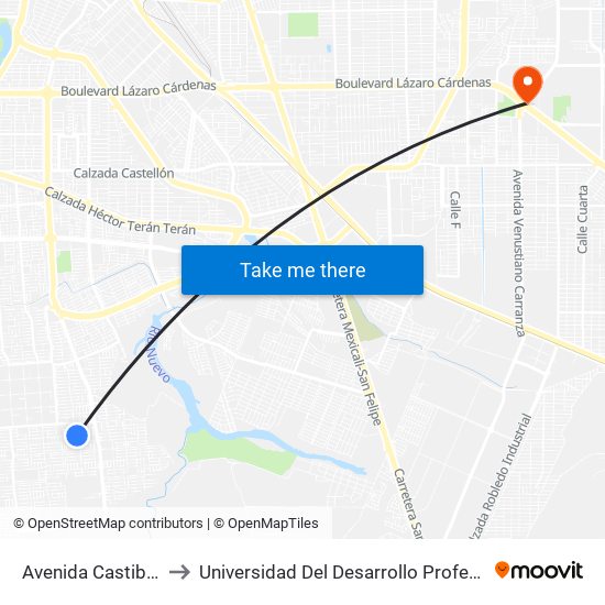 Avenida Castiblanco / Estella to Universidad Del Desarrollo Profesional S.C. (Unidad Mexicali) map